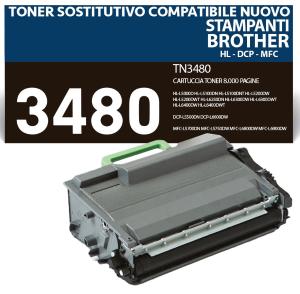 TN-3480 Cartuccia toner sostitutiva 8.000 pagine compatibile stampanti e multifune Brother HL-L5000D HL-L5100DN HL-L5200DW HL-L6250DN HL-L6300DW HL-L6400DW DCP-L5500DN MFC-L5700DN MFC-L5750DW DCP-L6600DW MFC-L6800DW MFC-L6900DW