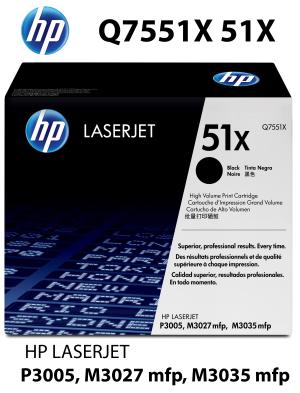 Q7551X HP CARTUCCIA TONER NERO alta qualità copertura 13000 pagine  stampanti: HP LASERJET P 3005 D DN N X, M 3027 3035 X MFP