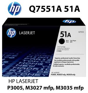 Q7551A HP CARTUCCIA TONER NERO alta qualità copertura 6500 pagine  stampanti: HP LASERJET P3005 D DN N X, M 3027 3035 X MFP