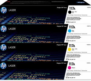 HP 117A SET 4 TONER W2070A W2071A W2072A W2073A K 1000 pagine C M Y 700 pagine compatibili stampanti e multifunzione: HP Color Laser 150a 150nw MFP 178nw 179fnw