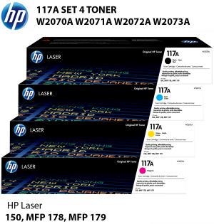 HP 117A SET 4 TONER W2070A W2071A W2072A W2073A Toner alta qualità K 1000 pagine C M Y 700 pagine  stampanti e multifunzione: HP Color Laser 150a 150nw MFP 178nw 179fnw