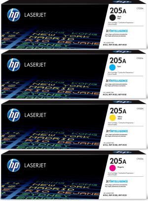 HP 205A SET 4 TONER CF530A CF531A CF532A CF533A  K 1100 pagine C M Y 900 pagine compatibili stampanti e multifunzione: HP Color LaserJet Pro M180n M180nw M181fw M154a M154nw