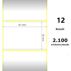 WHITE 51X32MM,2100 ET/ROTOLO Z-1000D, 2X1.3X1 CORE, 12 ROLLS