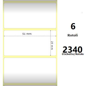 WHITE 51X25MM, 2340 ET/ROTOLO Z-2000D 2X1X1 CORE, 6 ROLLS