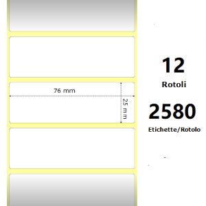 WHITE 76X25MM, 2580 ET/ROTOLO Z-2000D, 3X1X1 CORE, 12 ROLLS