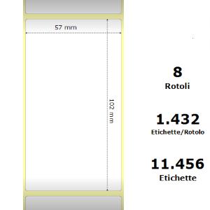 WHITE 57X102MM, 1432 ET/ROTOLO Z-2000D,2.2X4X3 CORE, 8 ROLLS